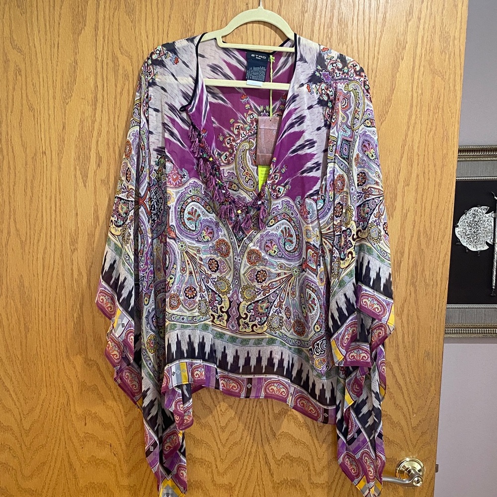 Etro Purple and White Asymmetrical Graphic Blouse